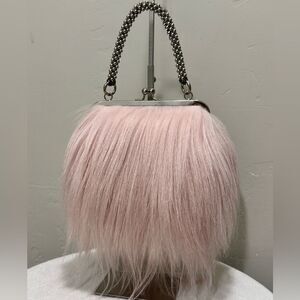 Genuine Long Hair Goat Fur Handmade Kisslock Clutch Bag, Includes 2 Chain Styles